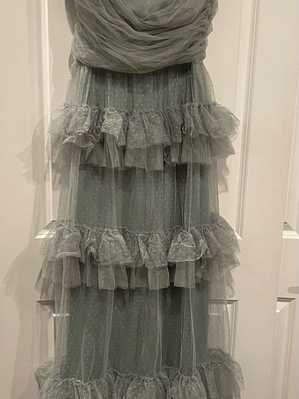 Lulu's Sage Green Layered Tulle Ruffle Maxi Dress